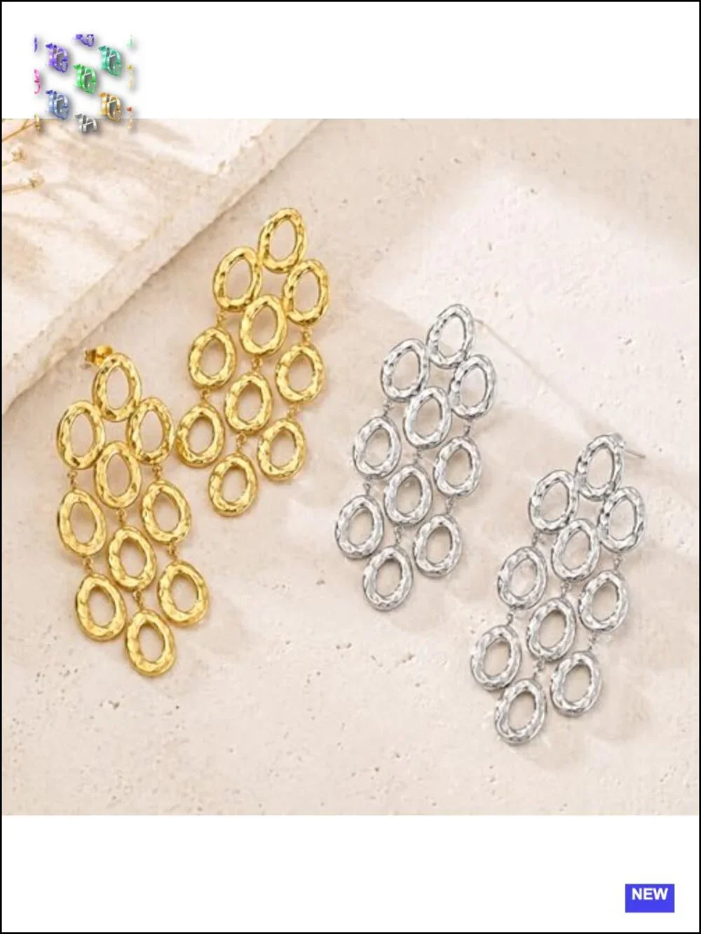 18K Gold Plated Statement Hammered Chandelier Dangle Earrings, Long Drop